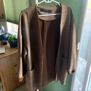Zara Basics Brown Luxe Open Coat Lined Jacket